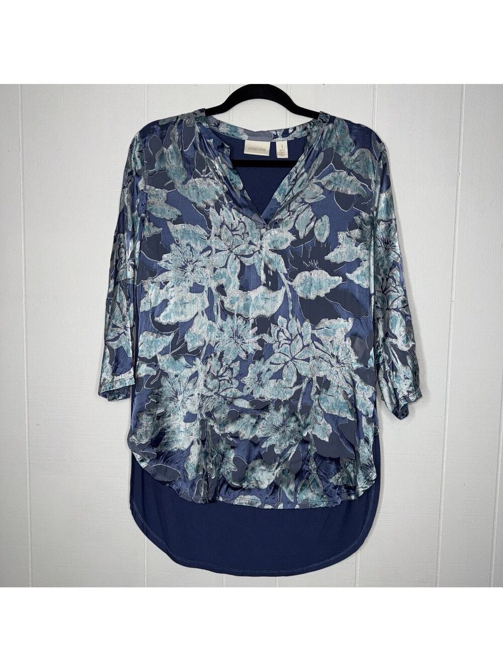 Chico’s Women’s Frosted Floral Jamille Floral Top Blue Size 1 Medium